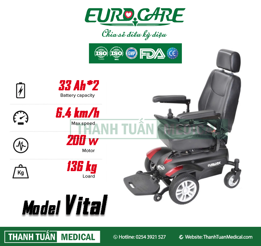 Xe lăn điện 4 bánh Eurocare Vital dành cho người già, người khuyết tật