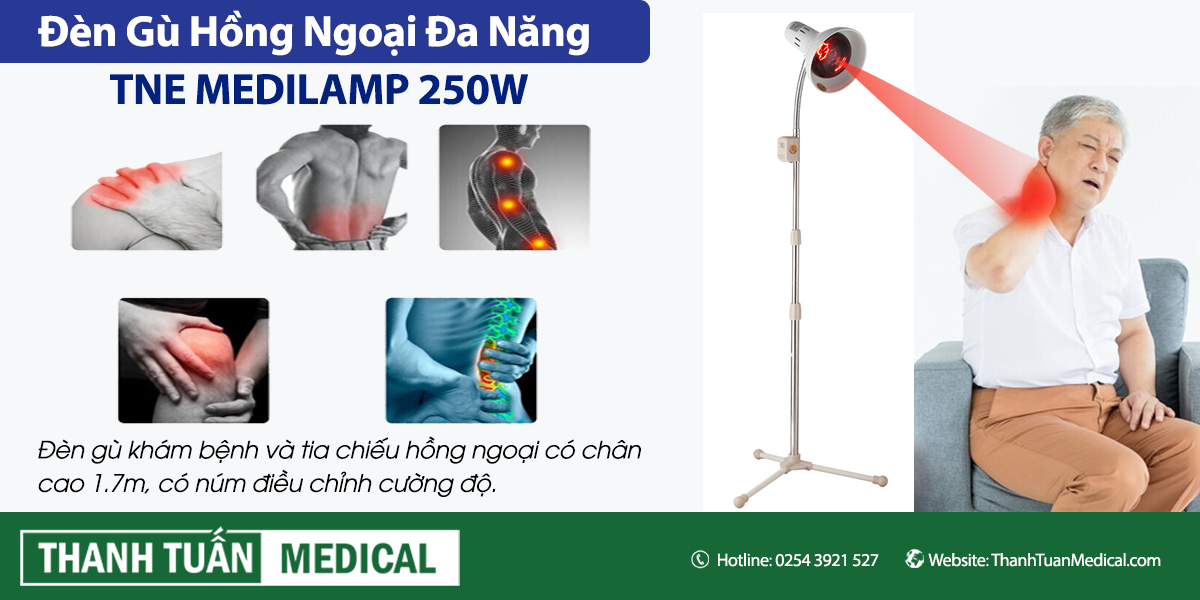 Đèn gù khám bệnh và tia chiếu hồng ngoại chân cao 1.7m TNE MEDILAMP 250W đa năng