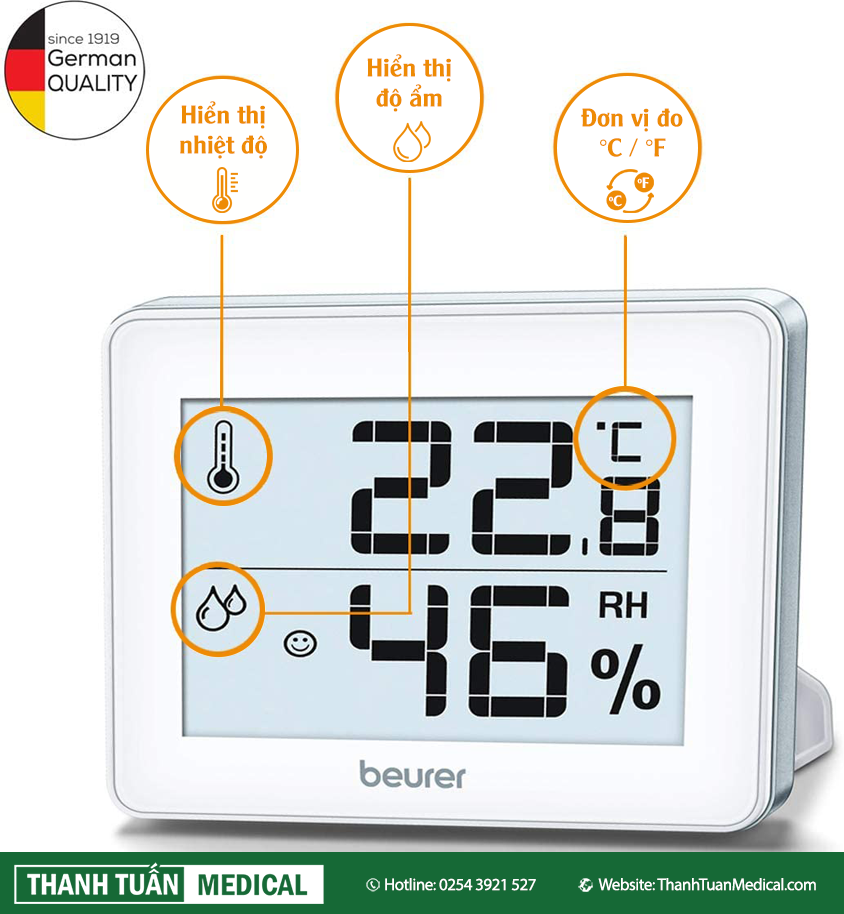 Nhiệt ẩm kế Beurer HM16 sử dụng đo nhiệt độ và độ ẩm trong phòng