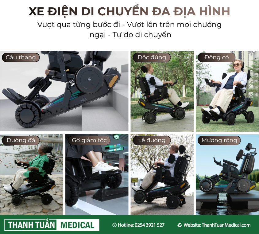 Xe lăn điện XSTO X12 giúp người dùng có thể đi qua nhiều dạng địa hình Xe lăn điện XSTO X12 giúp người dùng có thể đi qua nhiều dạng địa hình