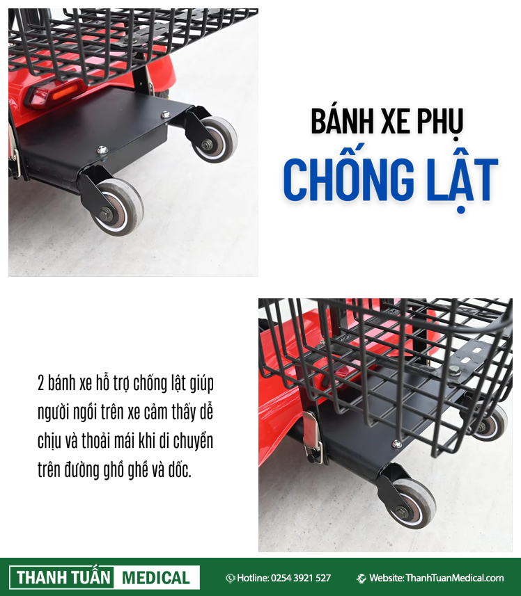 2 bánh xe hỗ trợ chống lật