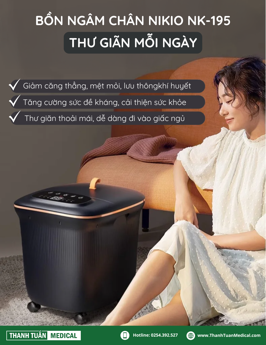Thu giãn mỗi ngày với bồn ngâm chân Nikio NK-195