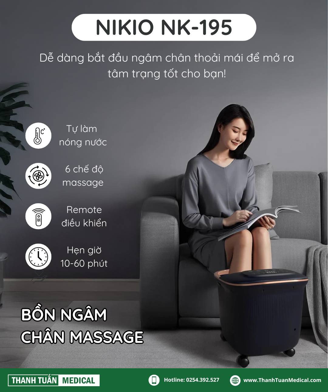 Bồn Ngâm Chân Massage Nikio NK-195