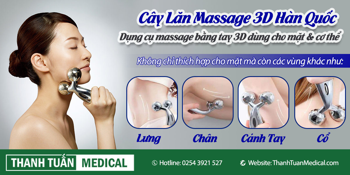 Cây lăn massage 3D thích hợp dùng cho mặt mà còn cho cả cổ, lưng, cánh tay và chân 