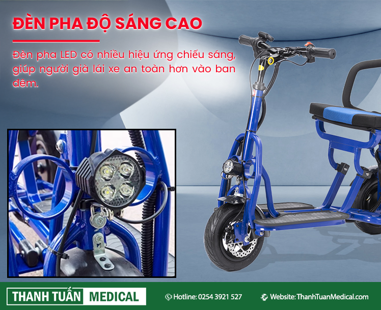 Thiết kế đèn LED có độ sáng cao giúp đi vào ban đêm an toàn