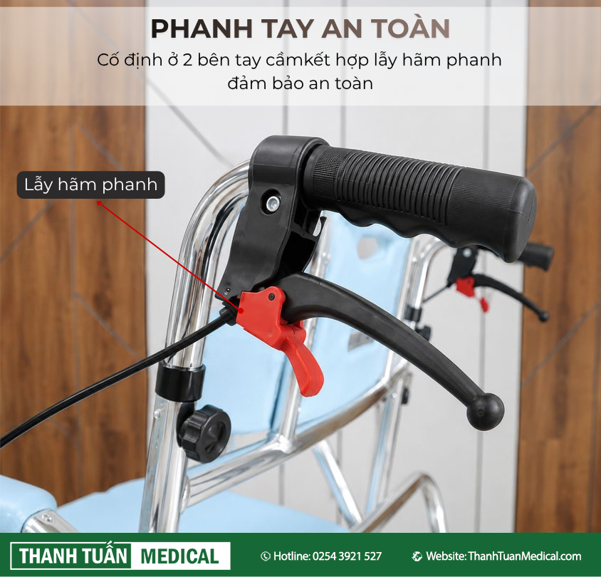 Trang bị phanh tay cho người đẩy để đảm bảo an toàn Trang bị phanh tay cho người đẩy để đảm bảo an toàn