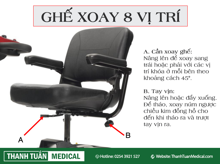 Ghế có thể xoay được 8 vị trí khác nhau