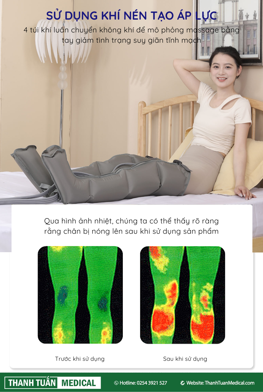 4 túi khà luân phiên bơm phồng xả hơi liên tục đảm bảo phân bổ áp lực lên chân 4 túi khà luân phiên bơm phồng xả hơi liên tục đảm bảo phân bổ áp lực lên chân