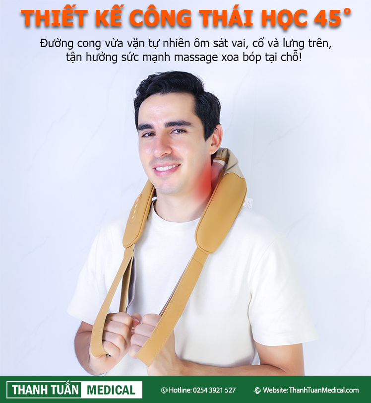 Con lăn thiết kế công thái học với góc nghiêng 45˚ ôm sát cổ Con lăn thiết kế công thái học với góc nghiêng 45˚ ôm sát cổ