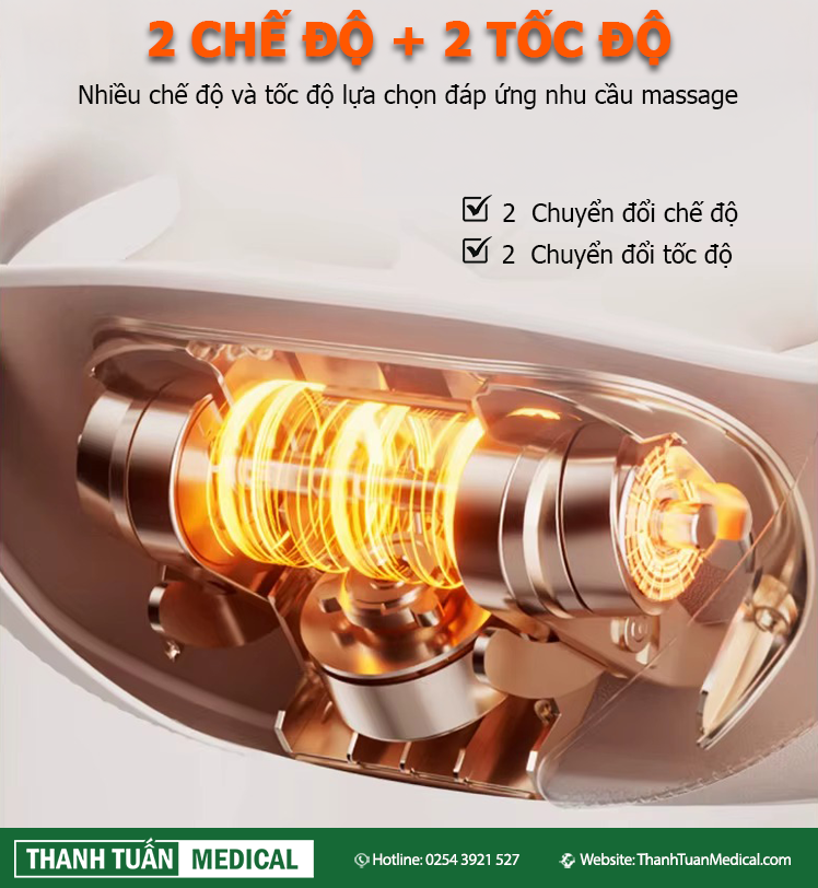 2 chế độ và 2 cường độ massage tùy chỉnh linh hoạt 2 chế độ và 2 cường độ massage tùy chỉnh linh hoạt