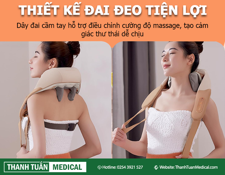 Chế độ massage rảnh tay với đai đeo trên, và tay kéo trợ lực khi mát xa Chế độ massage rảnh tay với đai đeo trên, và tay kéo trợ lực khi mát xa