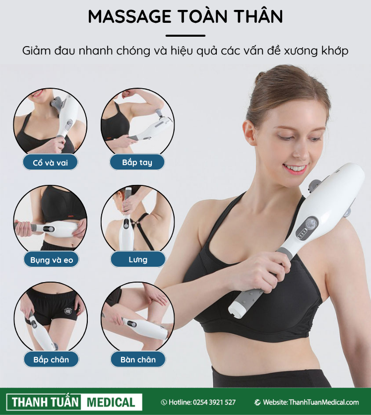 Massage toàn thân: cổ, vai, lưng, bụng, bắp tay, bàn chân… 