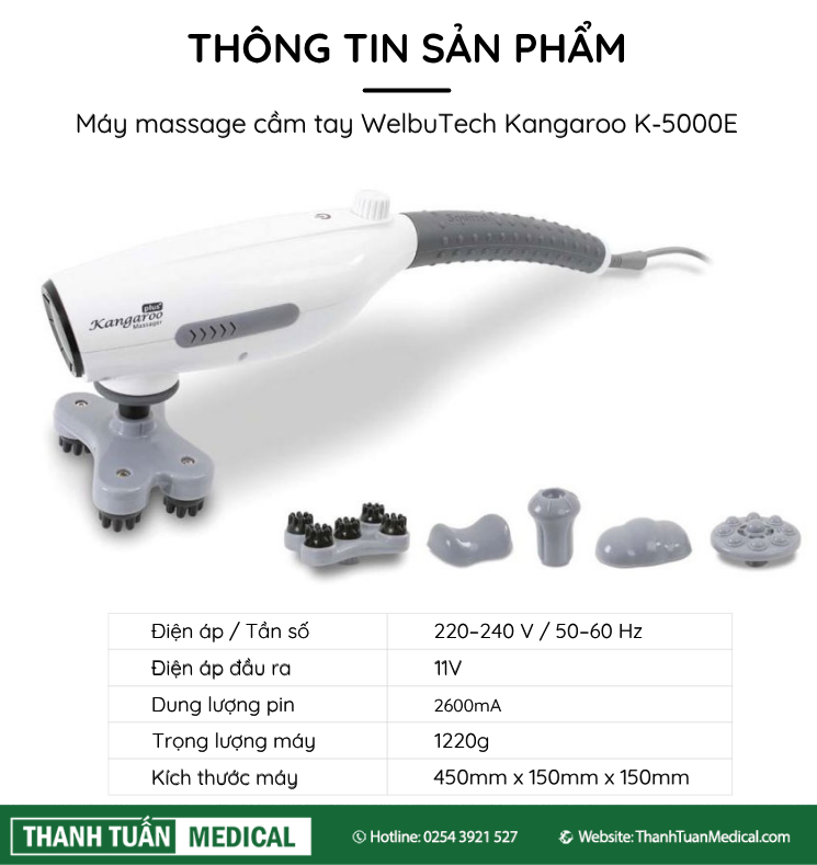 Máy massage cầm tay pin sạc Welbutech Kangaroo K-5000E