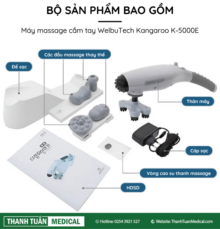 Bộ sản phẩm máy massage Welbutech Kangaroo K-5000E