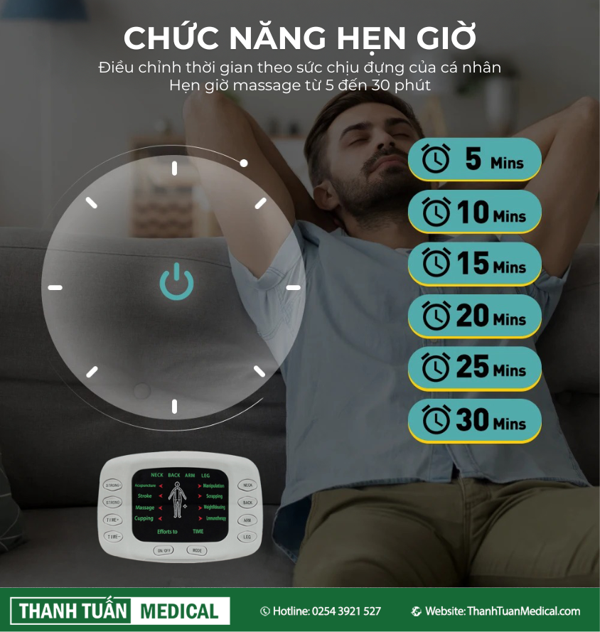 Máy có chế độ hẹn giờ massage từ 5 đến 30 phút