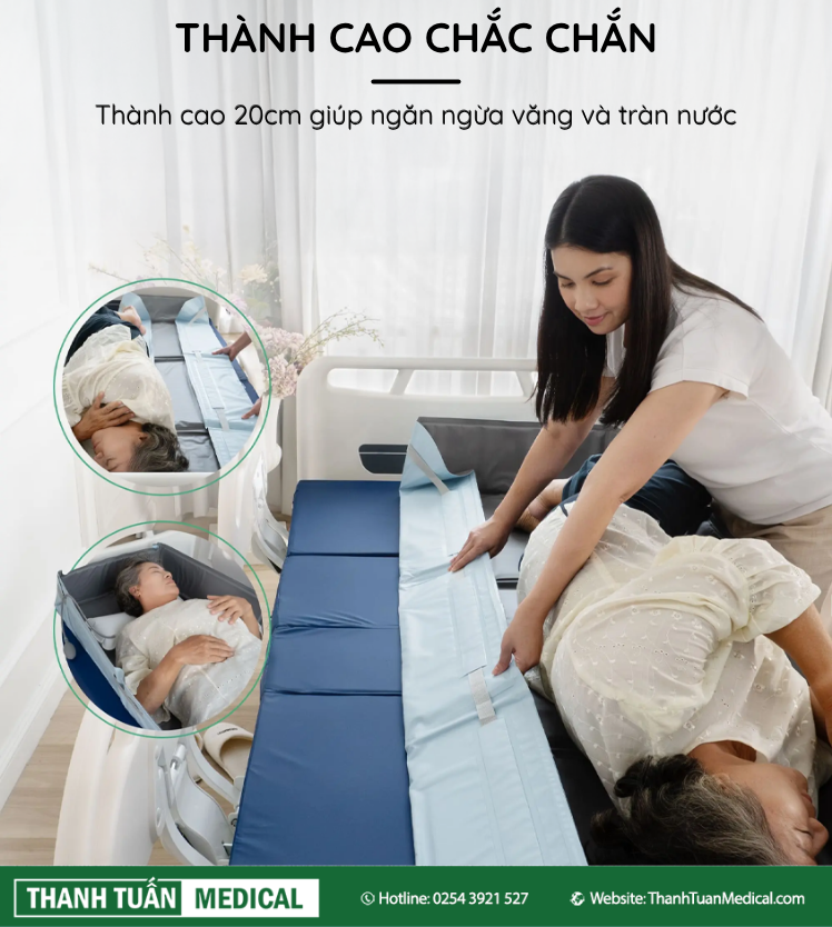 Thành cao 20cm giúp ngăn nước văng và tràn