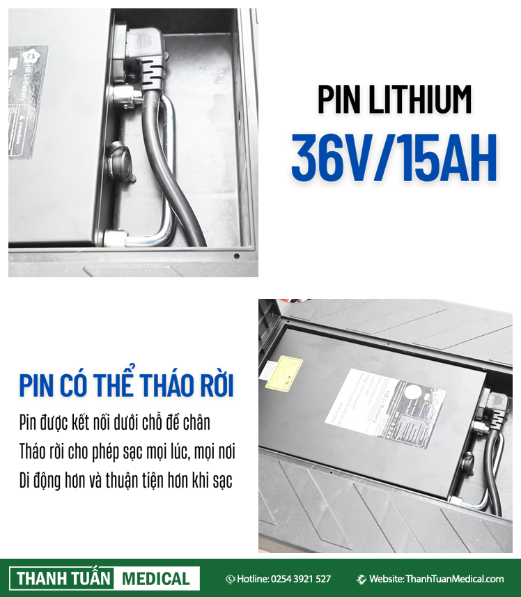 Pin lithium 36V/15AH có thể tháo rời