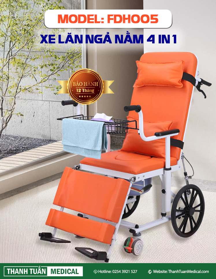 Xe lăn ngả nằm đa năng 4 in 1 FDH005 Xe lăn ngả nằm đa năng 4 in 1 FDH005