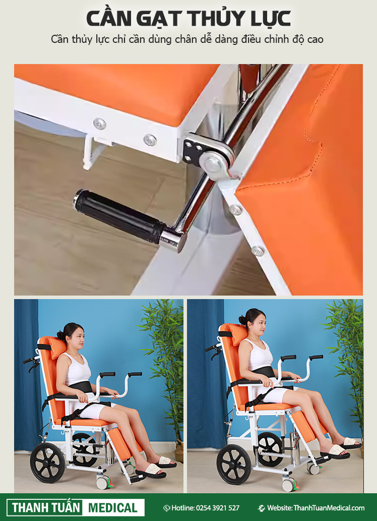 Dùng thủy lực đạp chân dễ dàng điều chỉnh độ cao Dùng thủy lực đạp chân dễ dàng điều chỉnh độ cao