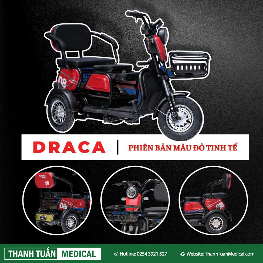 Xe điện 3 bánh Draca Tricycle 08 phiên bản màu đỏ