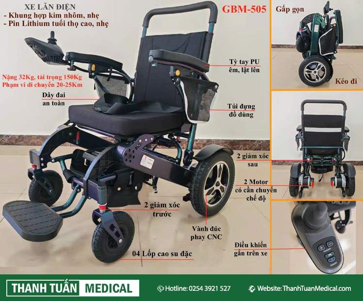 Xe lăn điện gấp gọn thông minh GBM-505 Xe lăn điện gấp gọn thông minh GBM-505