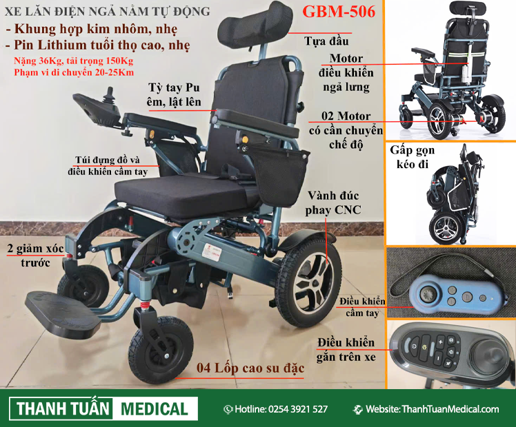 Xe lăn điện tự động ngả lưng GBM-506 Xe lăn điện tự động ngả lưng GBM-506
