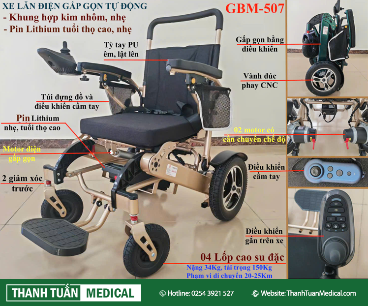 Xe lăn điện cho người già có thêm điều khiển từ xa GBM-507 Xe lăn điện cho người già có thêm điều khiển từ xa GBM-507