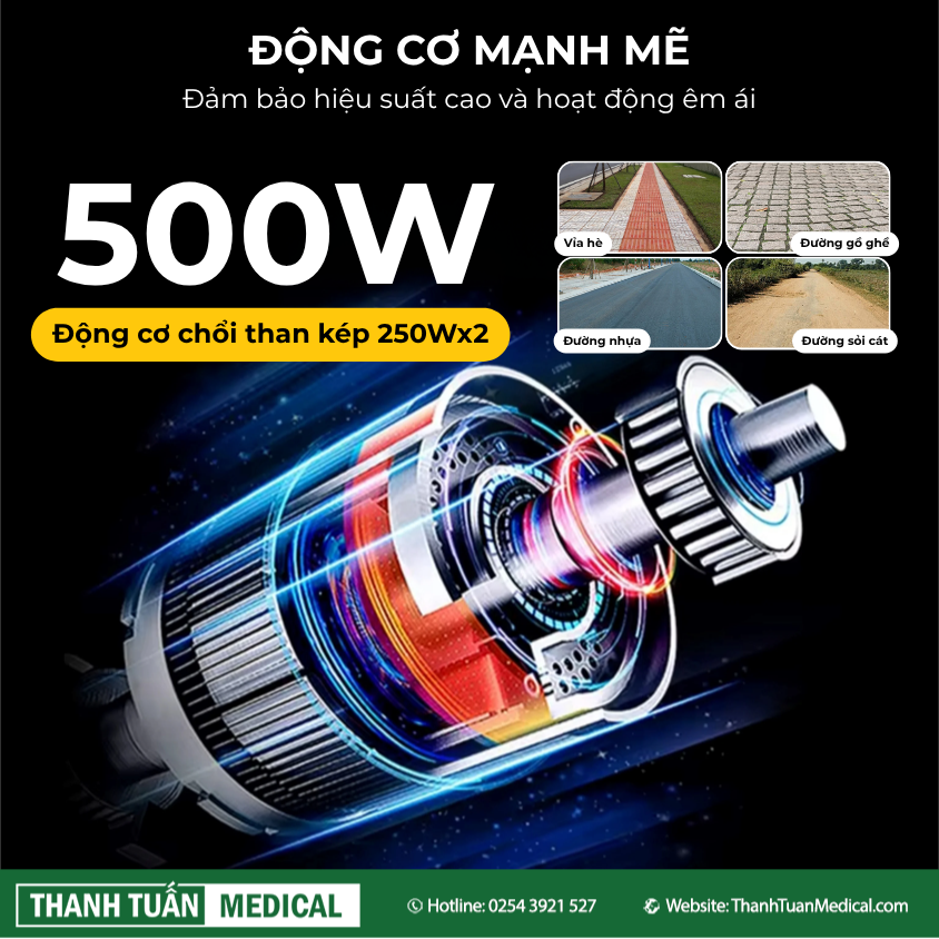 Vượt qua địa hình dễ dàng như vỉa hè, sỏi đá, trơn trượt và leo dốc Vượt qua địa hình dễ dàng như vỉa hè, sỏi đá, trơn trượt và leo dốc