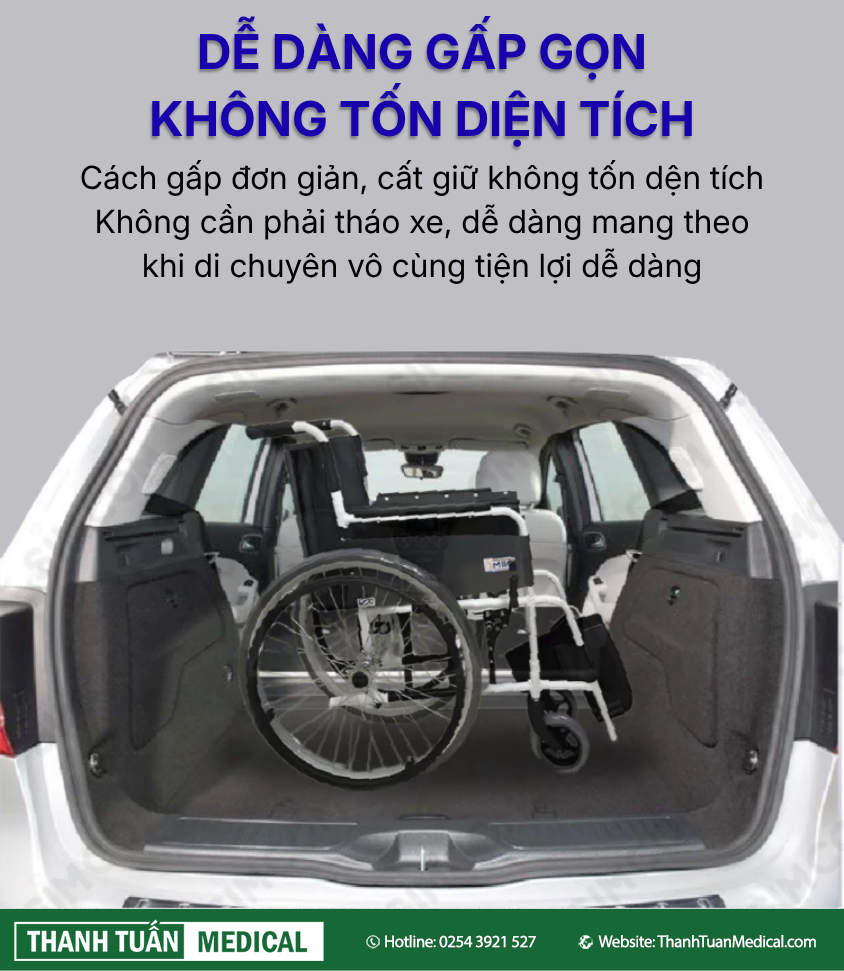 Thiết kế gập gọn giúp dễ dàng cất giữ trong cốp xe Thiết kế gập gọn giúp dễ dàng cất giữ trong cốp xe