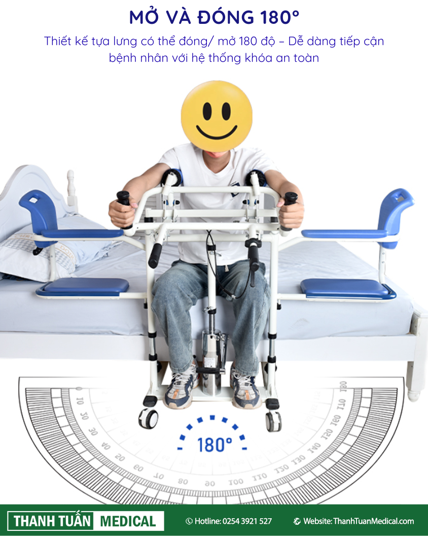 Tựa lưng phía sau có thể mở 180° để sử dụng dễ dàng Tựa lưng phía sau có thể mở 180° để sử dụng dễ dàng