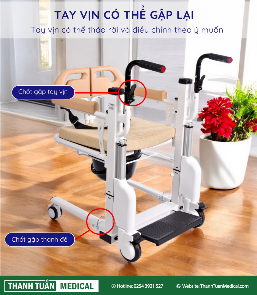 Tay vịn có thể tháo rời và điều chỉnh theo ý muốn