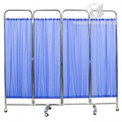Bình Phong Y Tế Khung Inox 4 Cánh Có Bánh Xe - Chuyên Dùng Cho Phòng Khám, Cơ Sở Y Tế