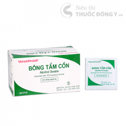 Bông Tẩm Cồn Khô Tanaphar (Alcohol Swabs) Hộp 100 Gói - Sát Trùng Vết Tiêm, Vết Thương