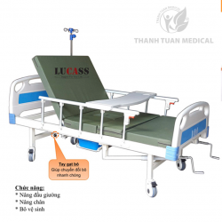 Giường Bệnh 3 Tay Quay Có Bô Vệ sinh  Lucass GB-T43 (GB-C43)  - Thương Hiệu Mỹ, BH chính hãng 1 năm