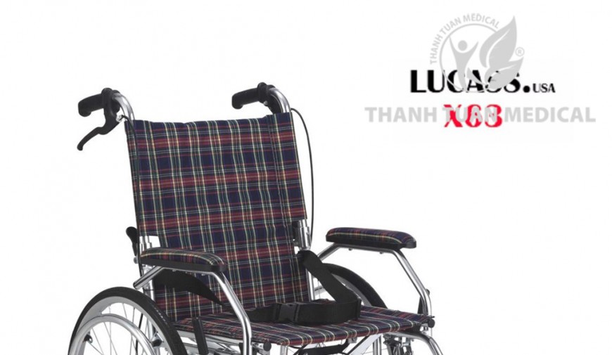 [Hàng Mỹ] Xe Lăn Du Lịch Lucass X63 (X-63)- Ghế ngồi và tựa lưng vải Caro siêu thoáng & Siêu gọn nhẹ
