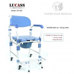 (Mới 2025) Ghế Bô Vệ Sinh Lucass GX-200 Khung Nhôm Cao Cấp - Có Đệm, Bánh Xe, Chỗ Gác Chân