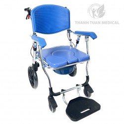 Xe Lăn Kết Hợp Ghế Bô Vệ Sinh Đa Năng GBM-019 Bánh Lớn - Có  Phanh, Đệm, Bánh Xe, Chỗ Gác Chân