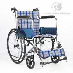 Xe Lăn Tiêu Chuẩn Lucass X97J Vải Caro Xanh - Có Thắng Tay, Gấp Gọn Thành Tay, Thành Chân Dễ Dàng, Bh 1 Năm