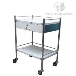 Xe Tiêm, Xe Đẩy Thuốc 2 Tầng Inox Có Hộc 40x60cm - Chuyên Dùng Cho Spa, Phòng Khám, Bệnh Viện...